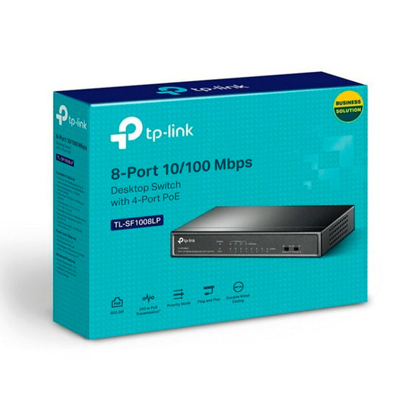 Switch TPLINK de Escritorio de 8 Puertos a 10 / 100Mbps con PoE en 4 Puertos NO Administrable COLOR Negro